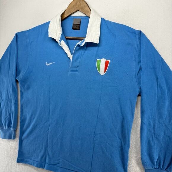 Vintage Nike Italy Rugby Shirt mens Large Blue Embroidered Logo Shield y2k 2000s - Picture 3 of 10